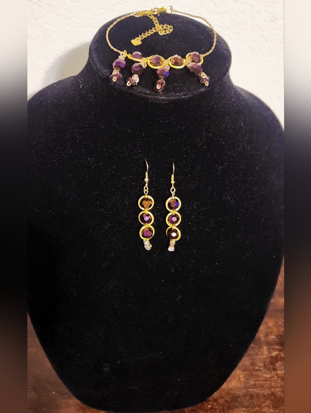 Gold-Tone Purple Crystal Necklace & Earrings Set